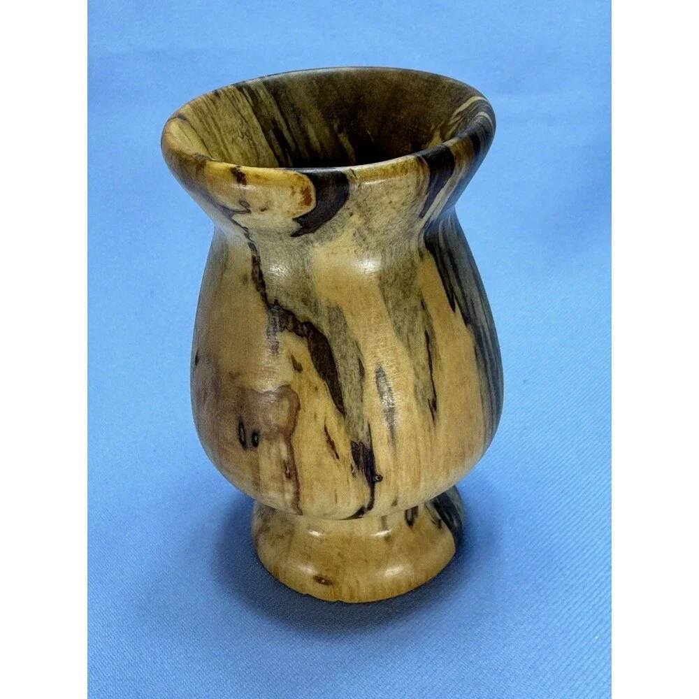 Hand Turned / Hand Crafted Wooden Vase Marbled Grained Spalted Wood   4” C Core